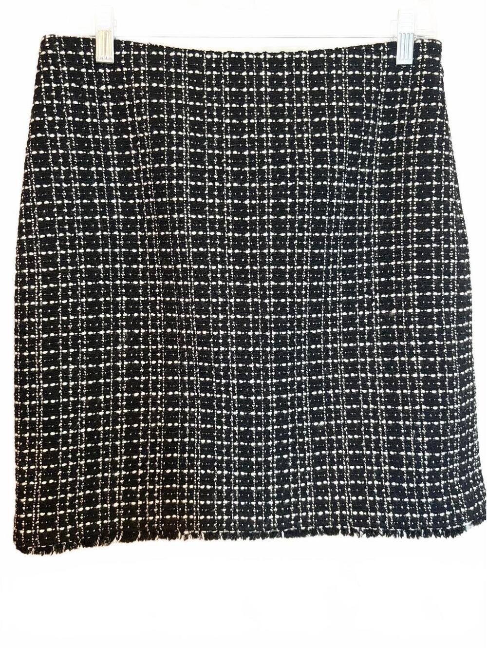 Ann Taylor Black and White Wool blend tweed skirt with fringe 8